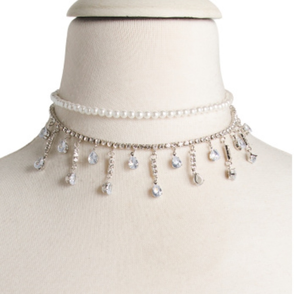 New Kenneth Jay Lane Layered Perl Crystal Necklace